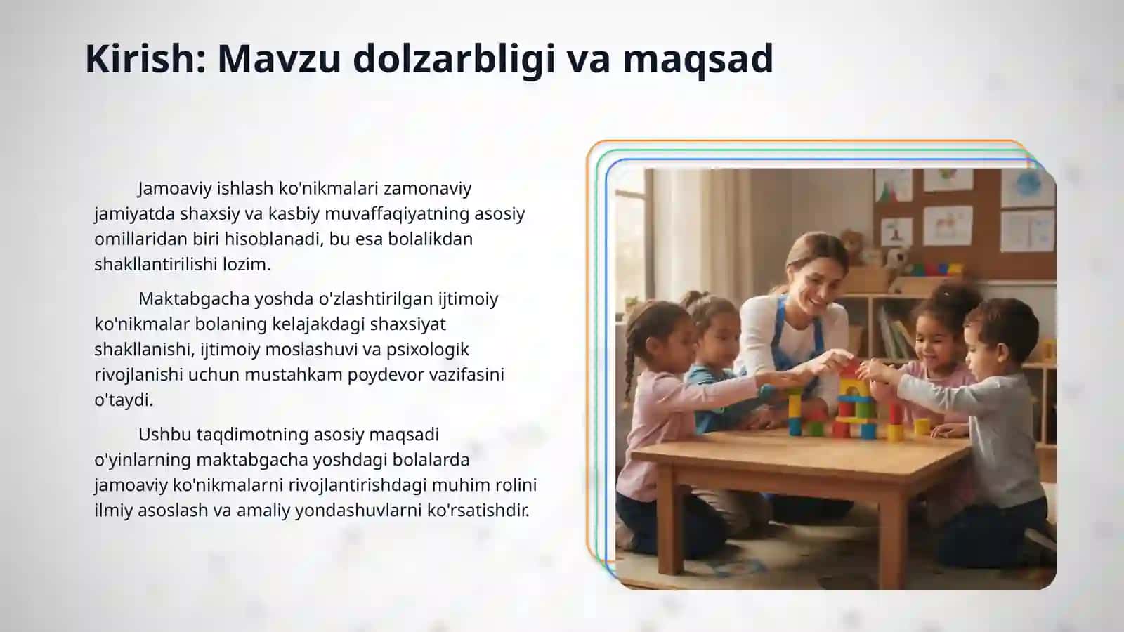 Maktabgacha yoshdagi bolalarda jamoada ishlash ko‘nikmalarini shakllantirishda o‘yinlarning roli 3