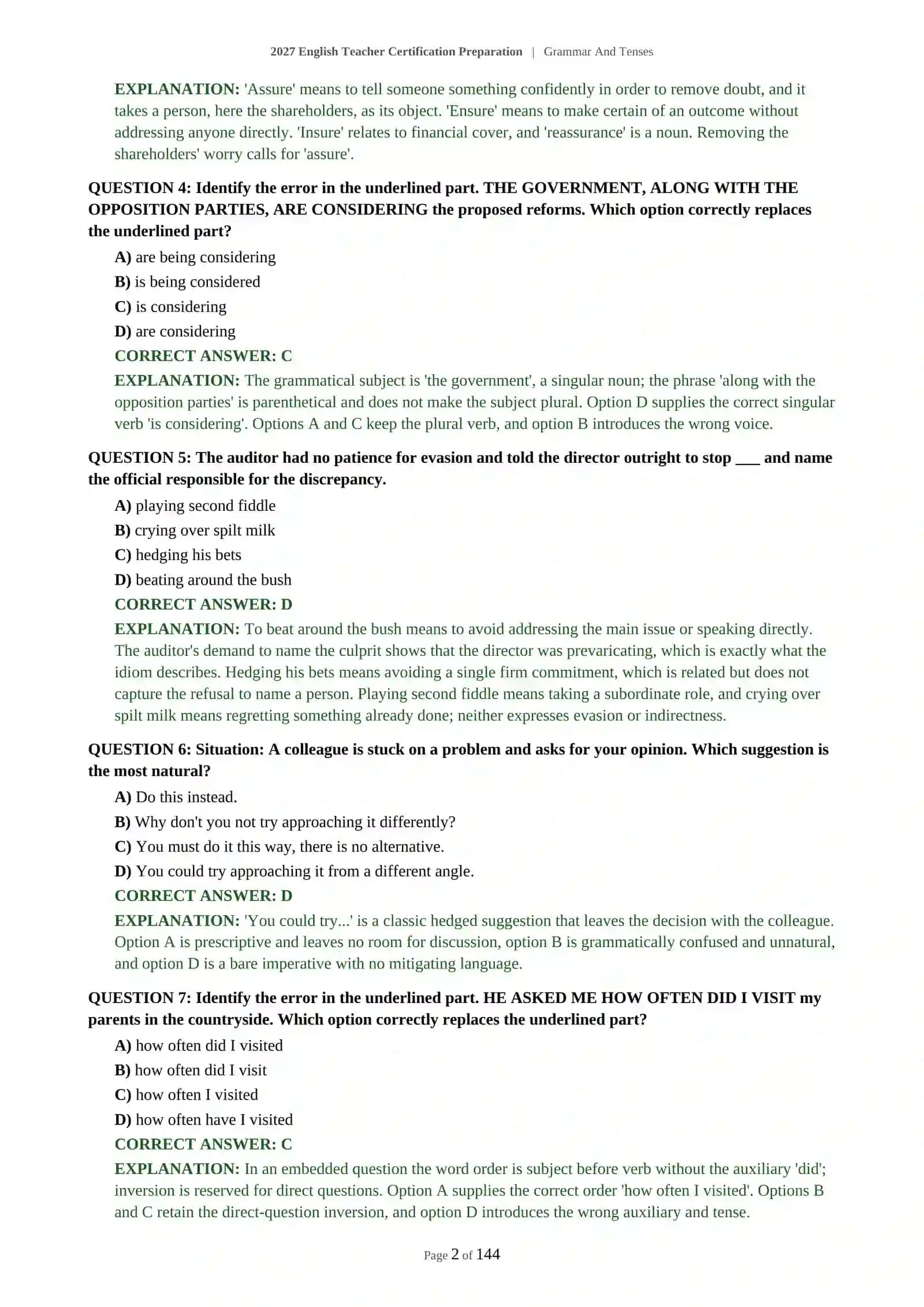 ENGLISH TEACHER CERTIFICATION - GRAMMAR AND TENSES - 2027 CERTIFICATION PREPARATION (600 QUESTIONS) 3