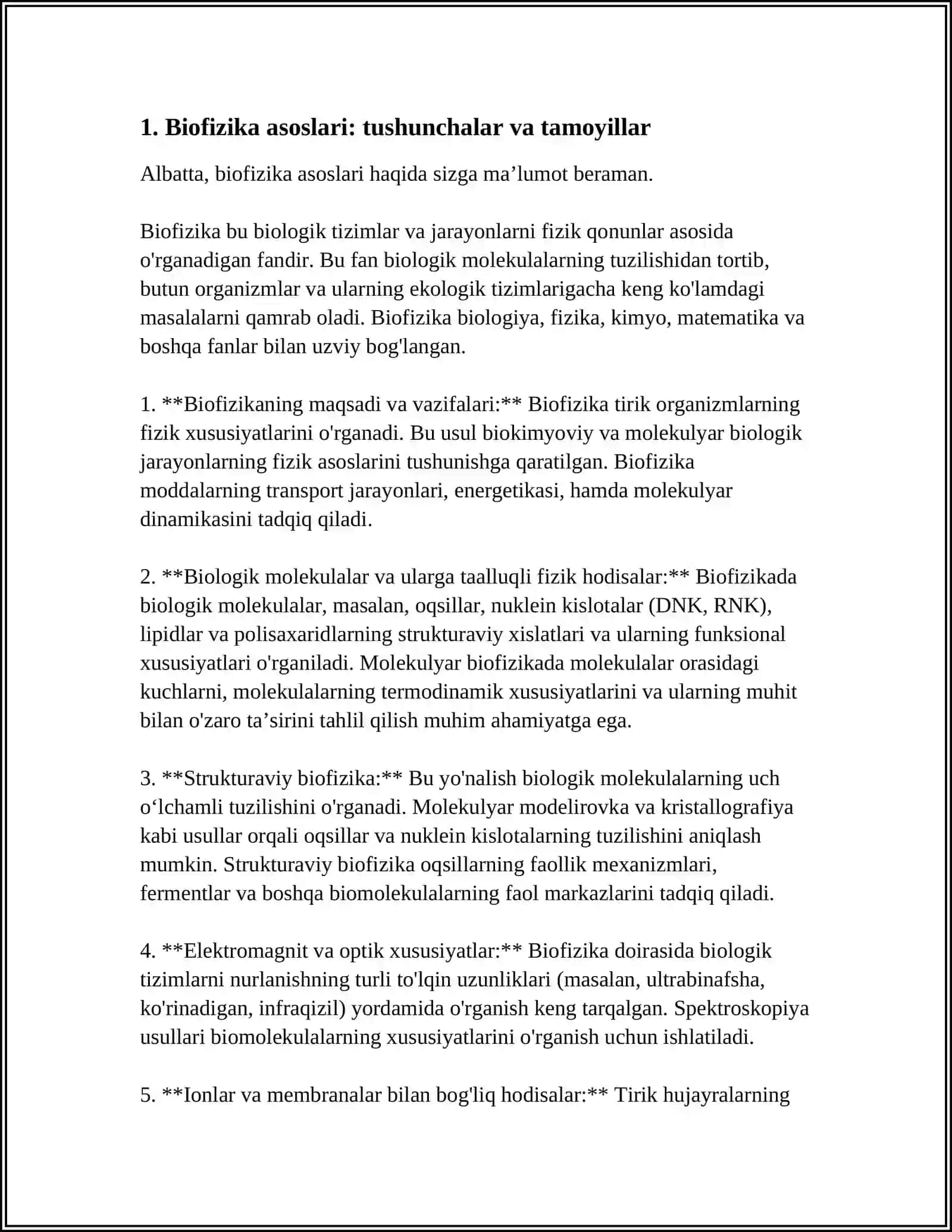 BIOFIZIKA ASOSLARI VA UNI INSON HAYOTIDAGI O'RNI.TAJRIBA O'TKAZISH QURILMA VA O'LCHOV ASBOBLARINI TANLASH 3