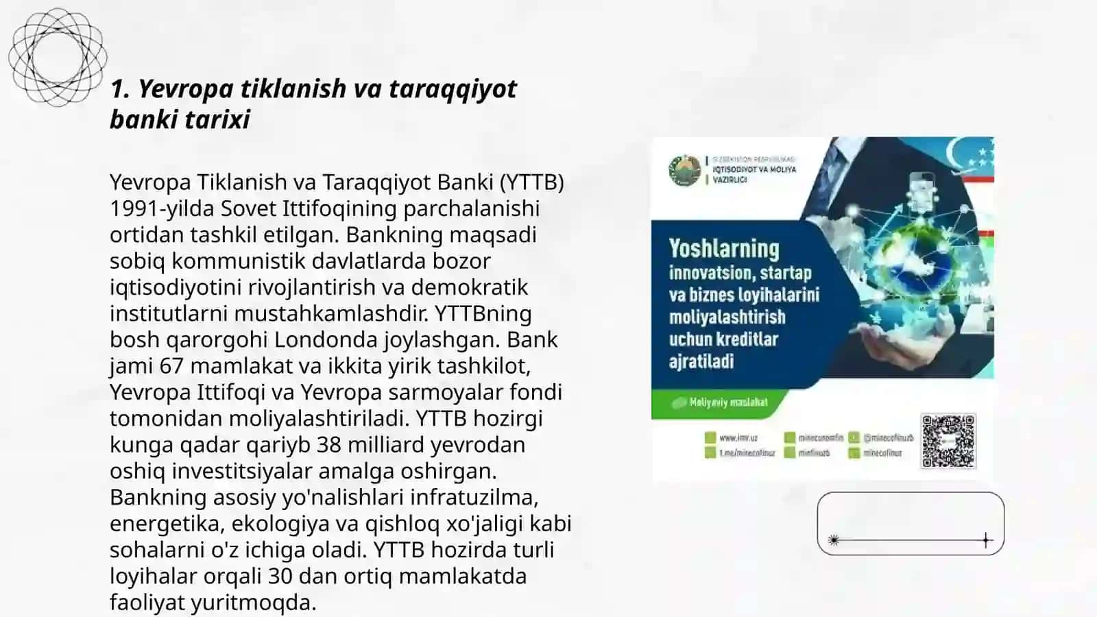 Yevropa tiklanish va taraqqiyot banki va uning kredit linyasi hisobiga loyihalarni moliyalashtirish hususiyatlari 3