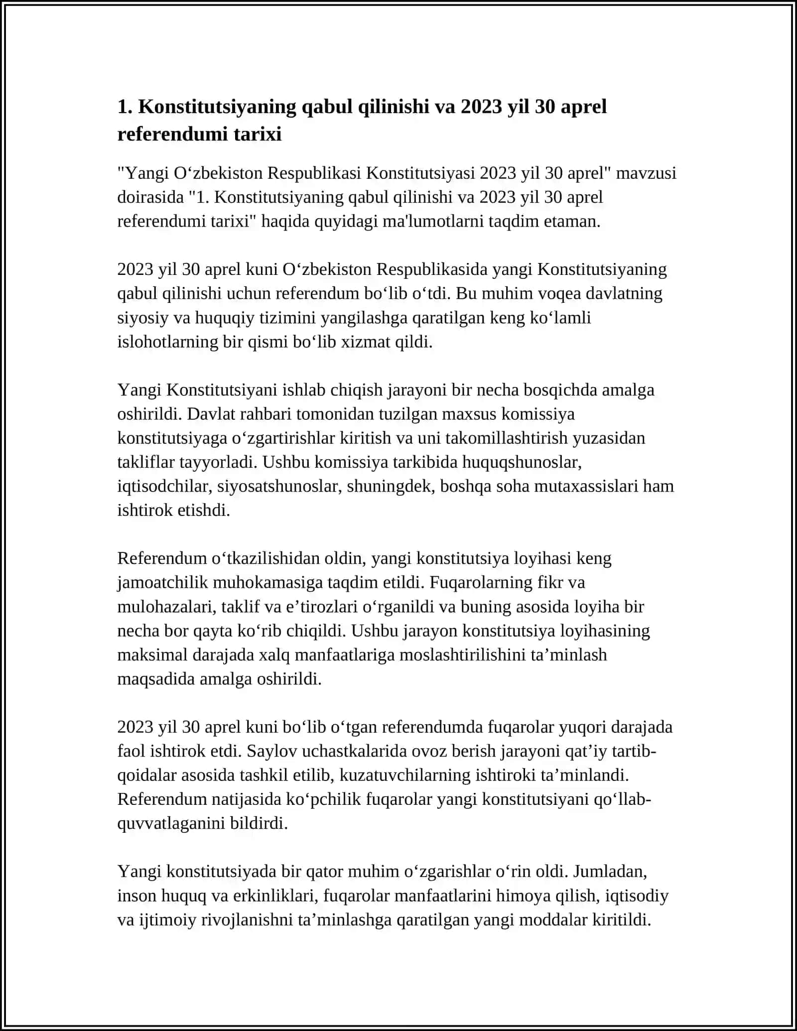 YANGI ÕZBEKISTON RESPUBLIKASI KONSTITUTSIYASI 2023 YIL 30 APREL 3