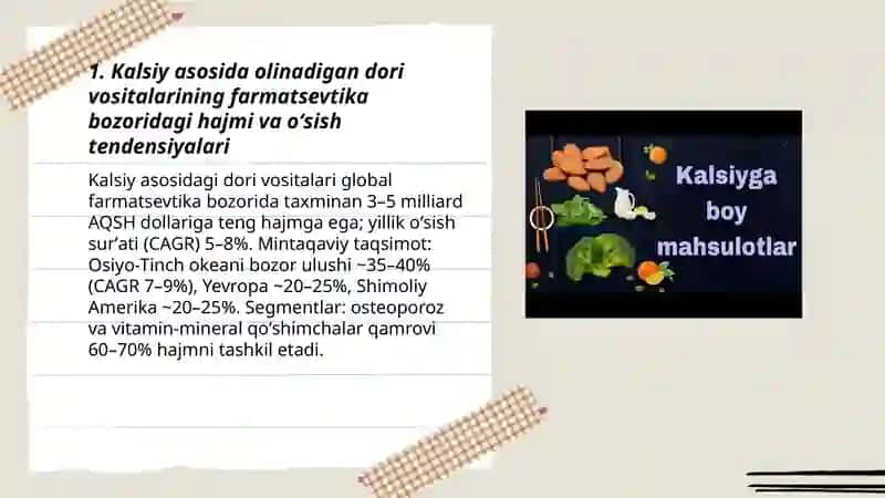 Kalsiy asosida olinadigan dori vositalarining farmatsevtika bozoridagi oʻrni 3