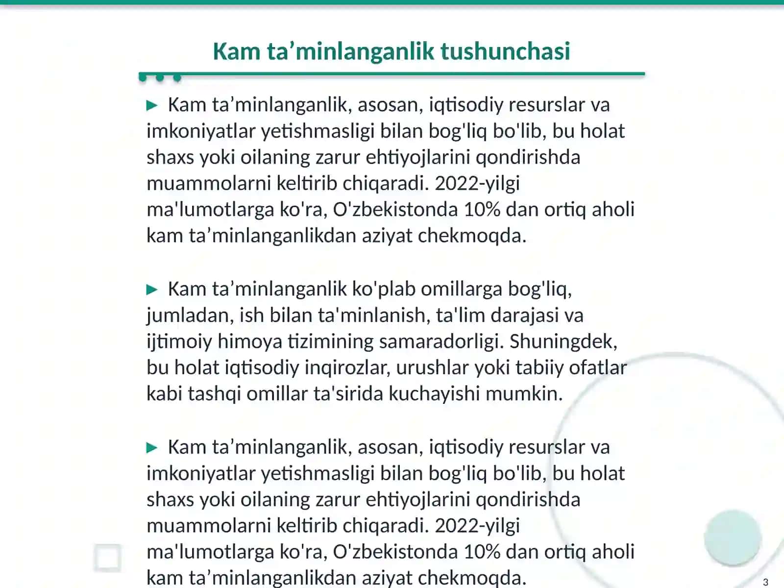 Kam ta'tminlanganlik va umumiy ta'minot 3