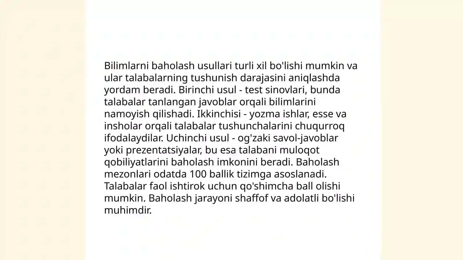 Bilim, ko'nikma va malakalarni baholash mezonlari 3