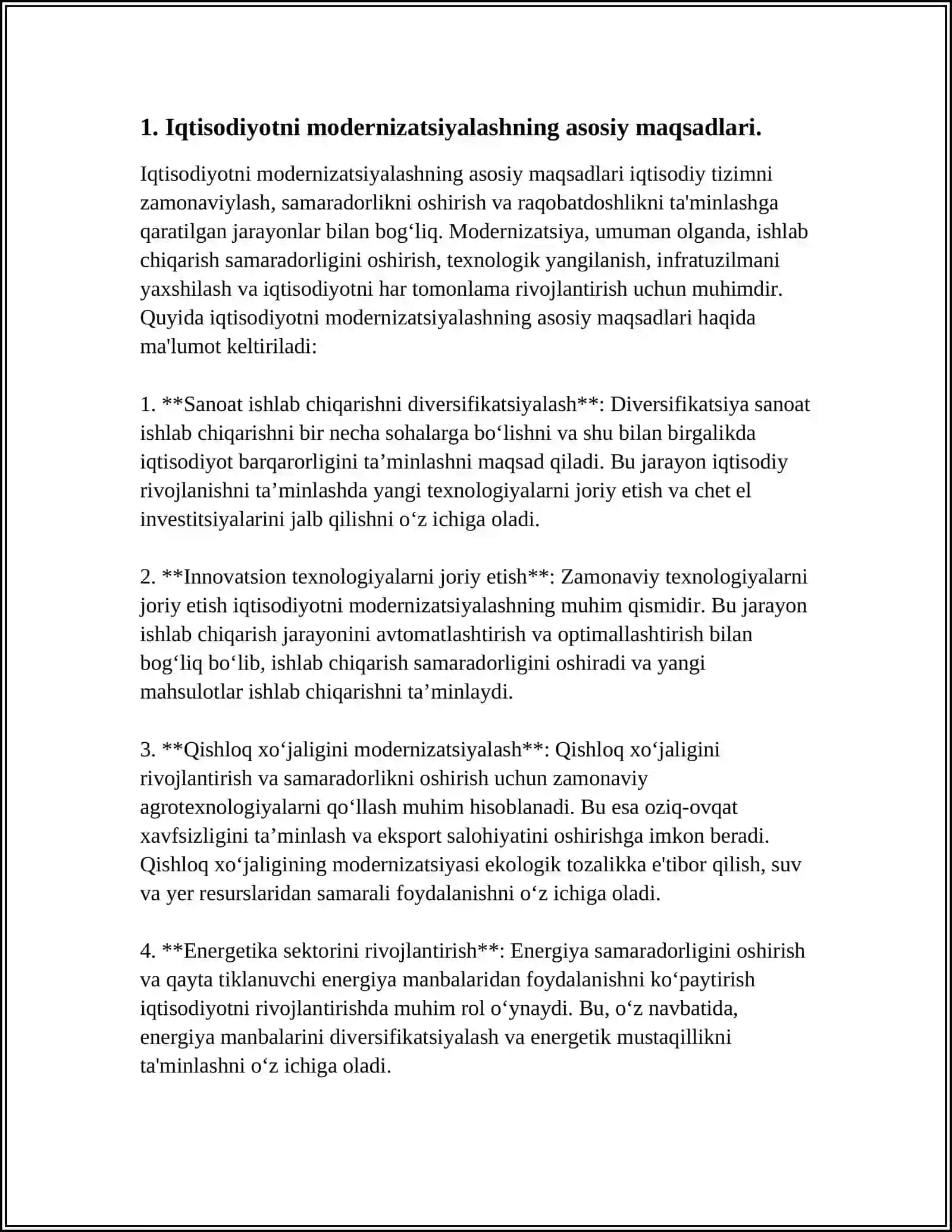 IQTISODIYOTNI MODERNIZATSIYALASH SHAROITIDA ISHLAB CHIQARISHDA TEXNOLOGIK XIZMATLARNI TASHKIL ETISHNI TAKOMILLASHTIRISH 3