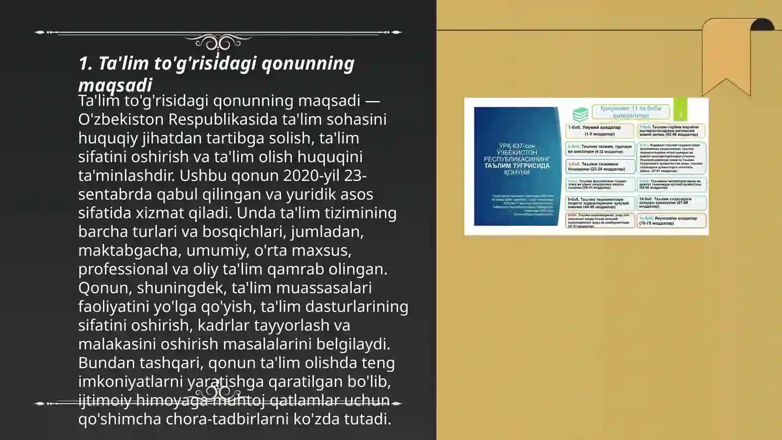 Ta'lim to'g'risidagi qonunning tuzilishi va umumiy holati 3