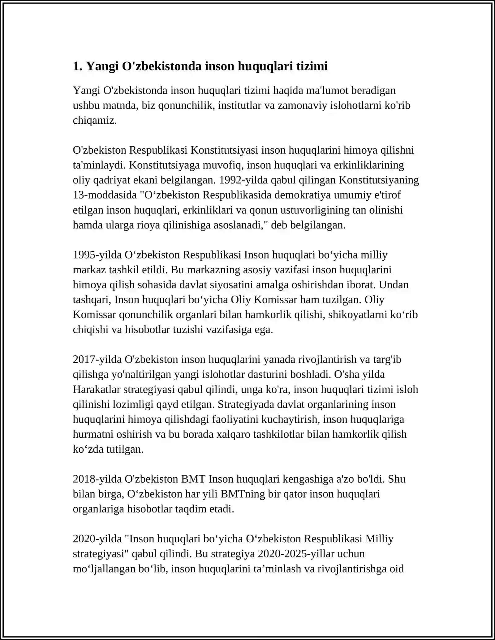 YANGI O’ZBEKISTONDA INSON HAQ-HUQUQLARINI VA ERKINLIKLARINI KAFOLATLARINI TASHKIL ETISH 3