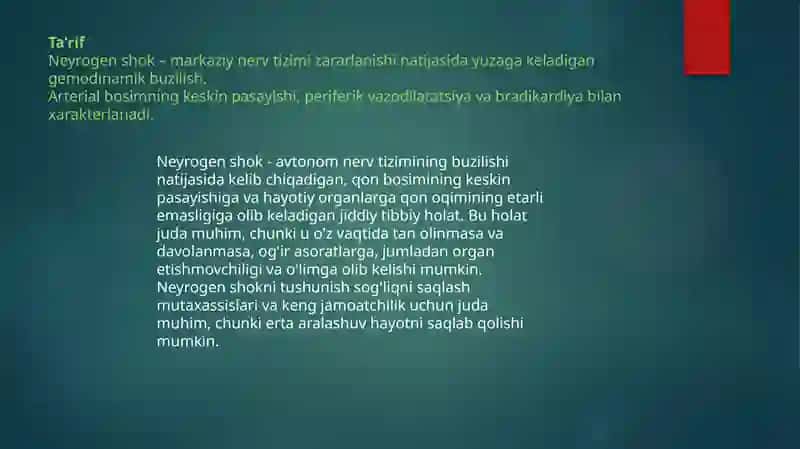 Neyrogen shok: etiologiyasi, patogenezi, klinikasi va davolash 3