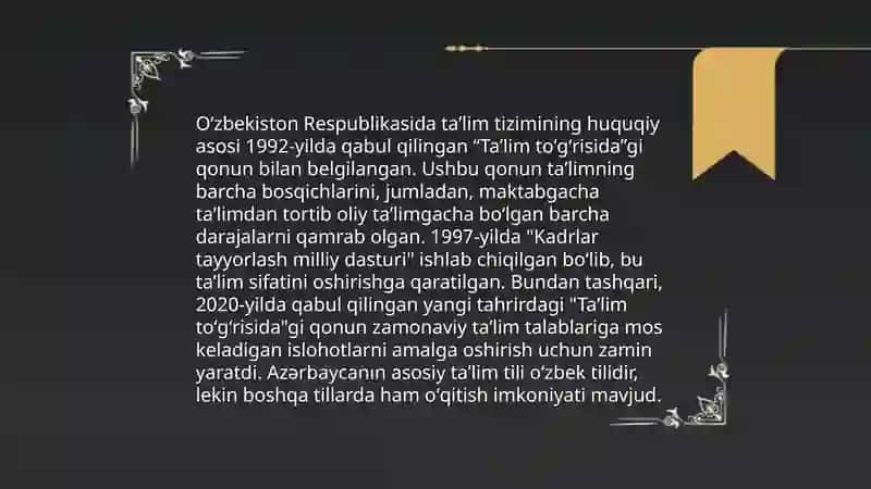 Oʻzbekiston Respublikasi ʼʼTaʼlim toʻgʻrisidagiʼʼ Qonunining mohiyati 3