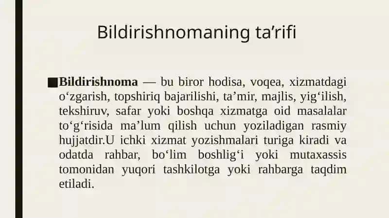 Bildirishnoma, bildirgi, ishonchnoma. Yozilish uslubi, o‘ziga xos xususiyatlari. 3