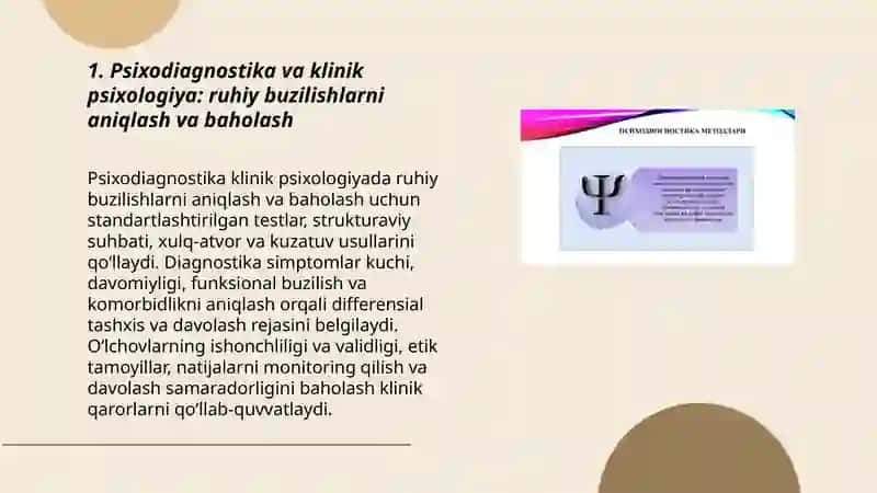 Psixodiagnostika va psixologiya tarmoqlari o'rtasidagi bog'liqlik 3