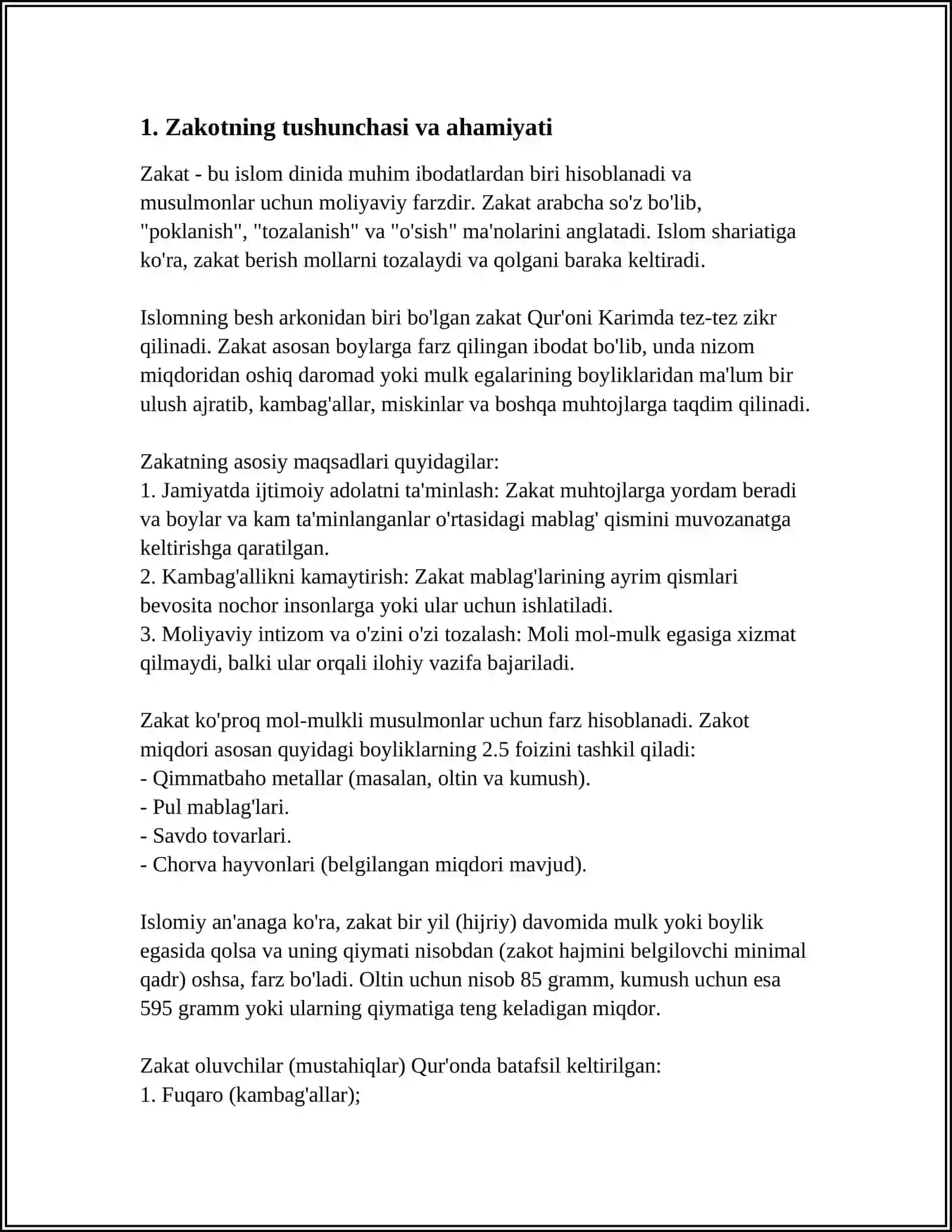 ZAKALAT - MAJBURIYATLARNI BAJARILISHINI TAʼMINLASH USULI SIFATIDA 3
