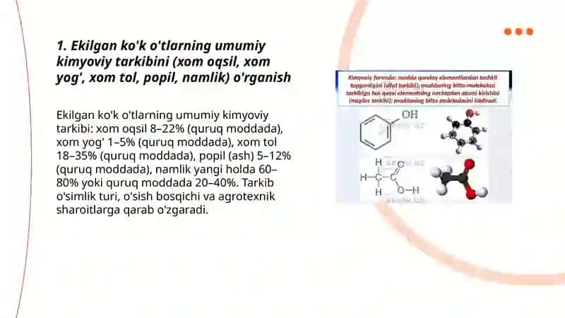 Ekiladigan ko'k o'tlaming kimyoviy tarkibi va to'yimliligini o'rganish 3