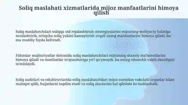 Sudda mijozning maqsadini ko'zlab vakillik qilishda soliq maslahati bo'yicha xizmatlar ko'rsatish 3