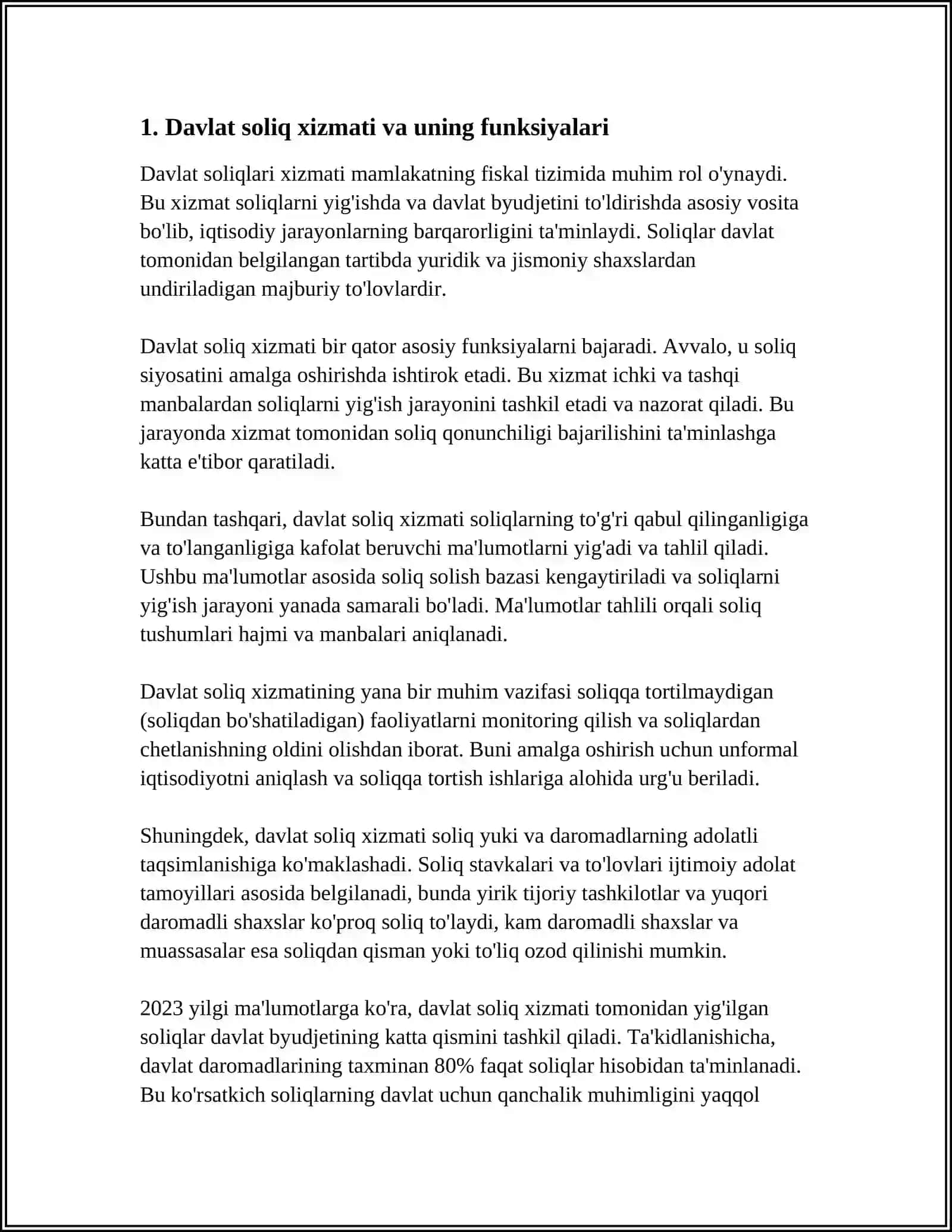 SOLIQ MA’MURCHILIGINI AMALGA OSHIRISHDA DAVLAT SOLIQ XIZMATI ORGANLARINING O’RNI 3