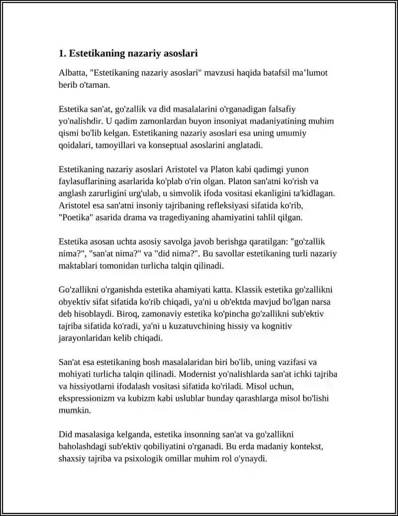 ESTETIKANING DINSHUNOSLIK FANI BILAN ALOQADORLIGI 3