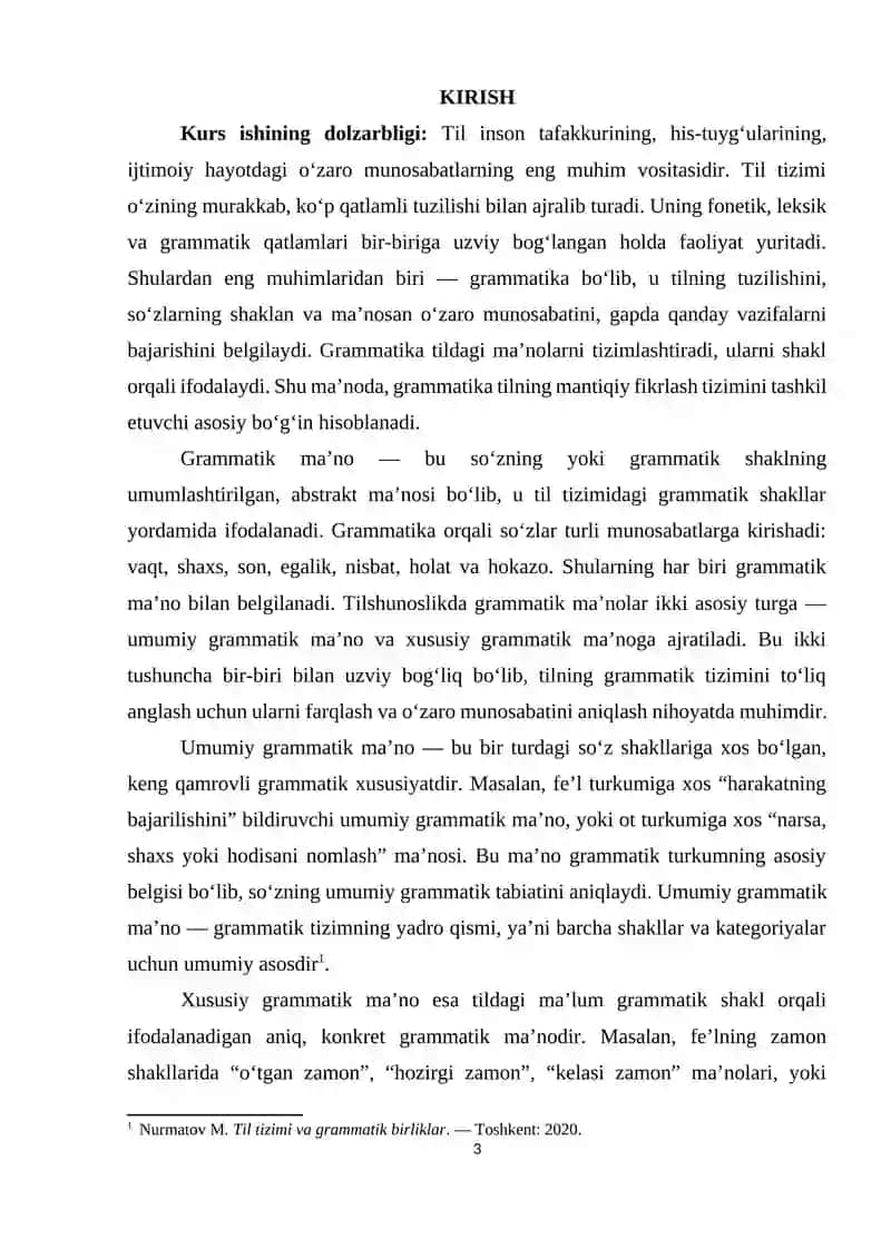 OʻZBEK TILSHUNOSLIGIDA UMUMIY VA XUSUSIY GRAMMATIK MA'NO TAVSIFI 3