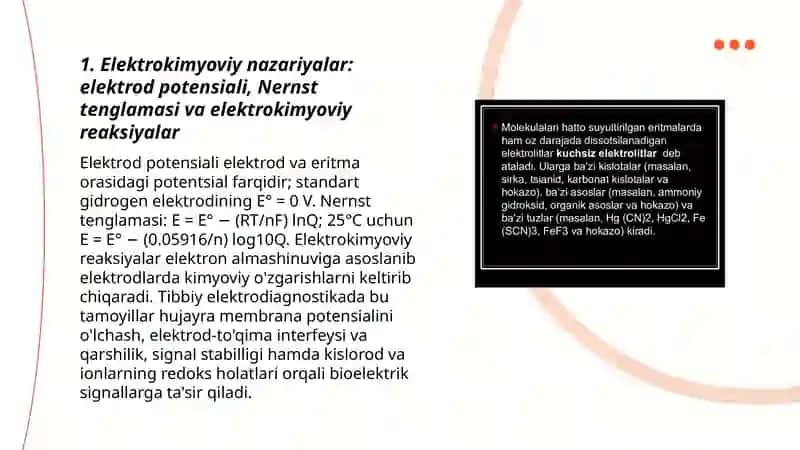 Elektrokimyo - tibbiyotda elektrodiagnostikaning asosi 3