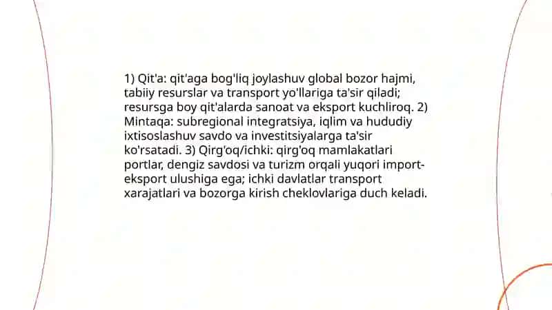 Mamlakatlarni geografik o'rni, maydoni 3