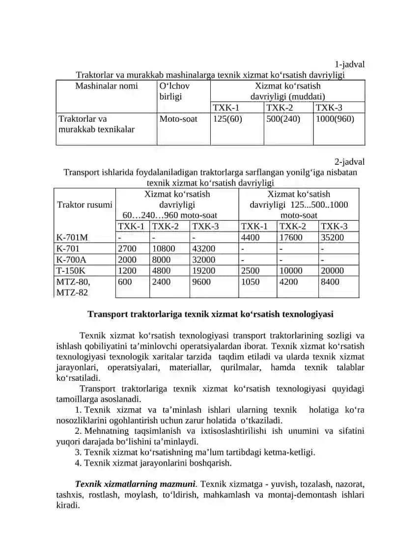 TRANSPORT ISHLARIDA QO‘LLANILADIGAN TRAKTORLARGA TEXNIK XIZMAT KO‘RSATISH 3