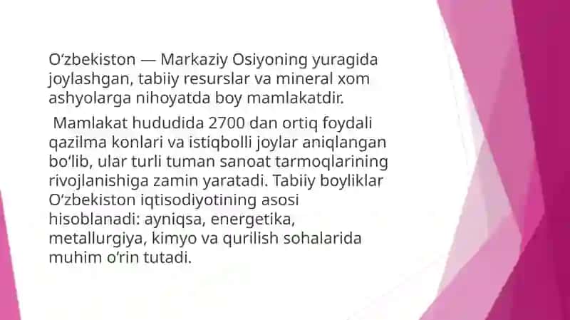 O'zbekiston va uning mintaqalarini mineral xom ashyo va tabiiy resurslari 3