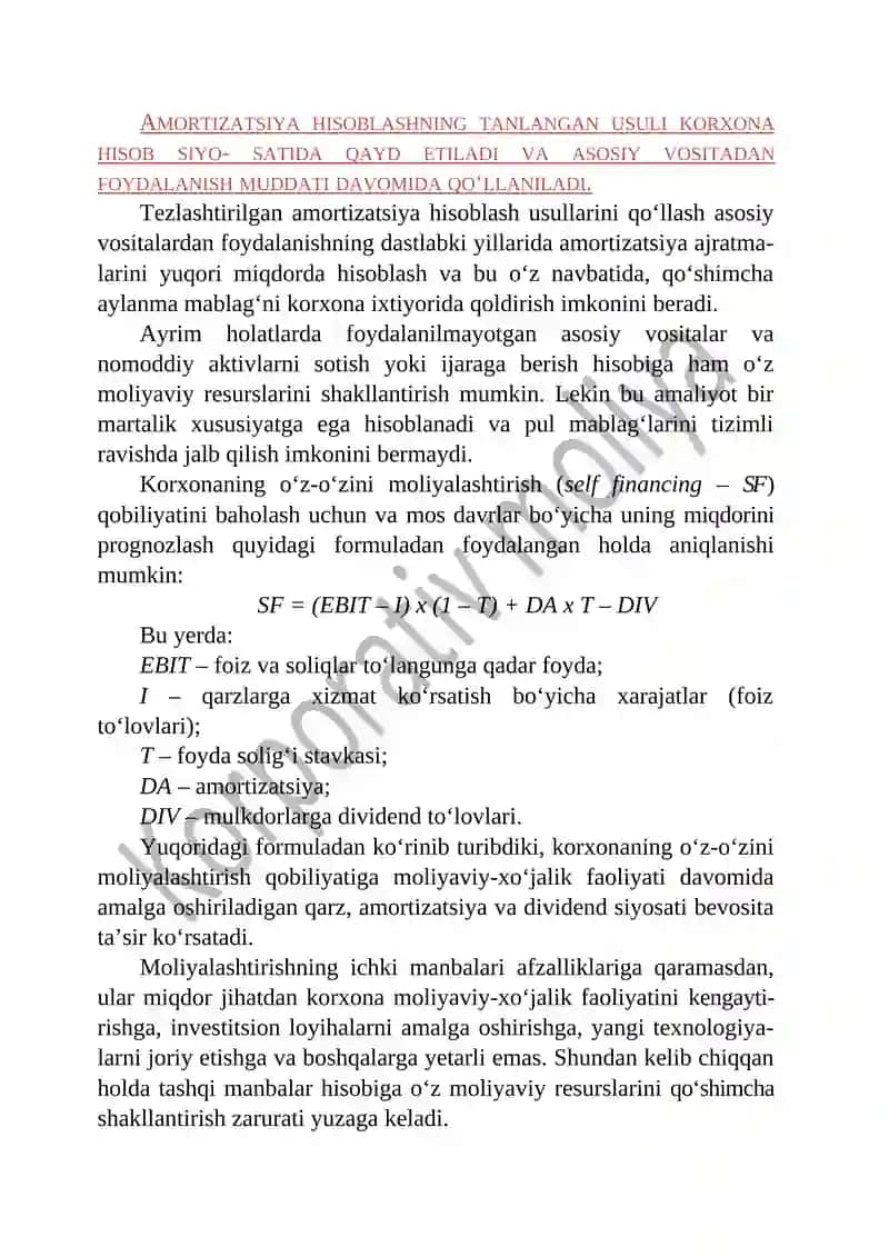KORXONALARNI MOLIYALASHTIRISHNING OʻZ MANBALARI VA KORPORATIV MOLIYAVIY REJALASHTIRISH 3