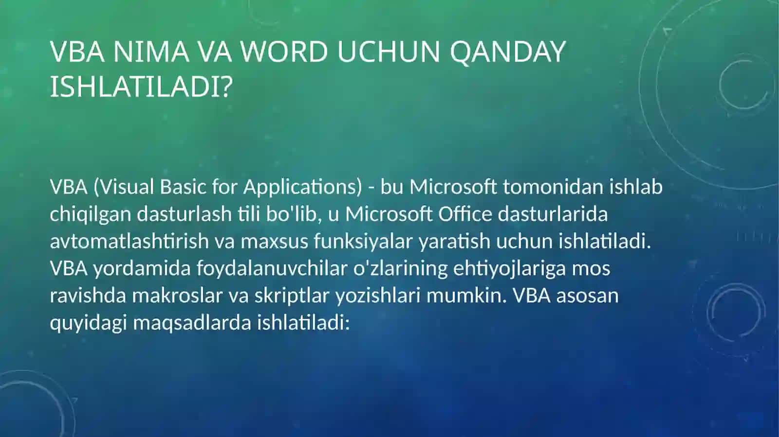 WORDDA VBA BILAN ISHLASH VA DIALOG OYNASI YARATISH 3