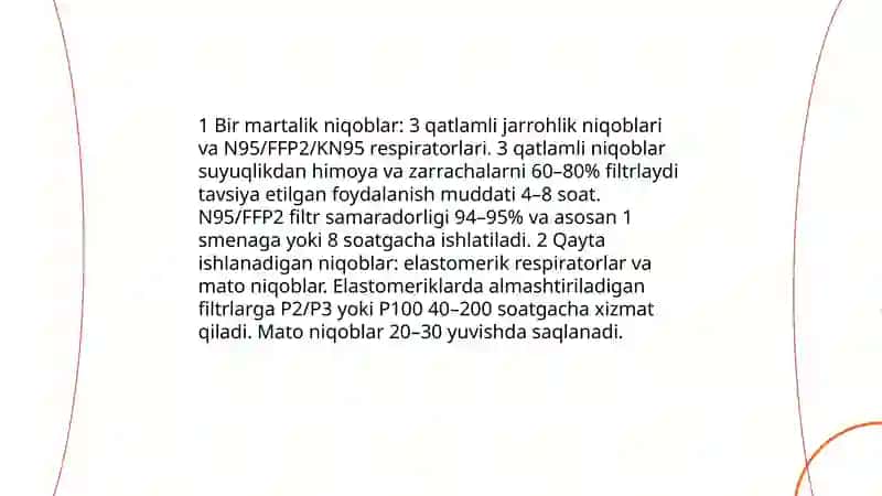 Nafas olish oʻrganlarini himoya qiluvchi individual himoya 3