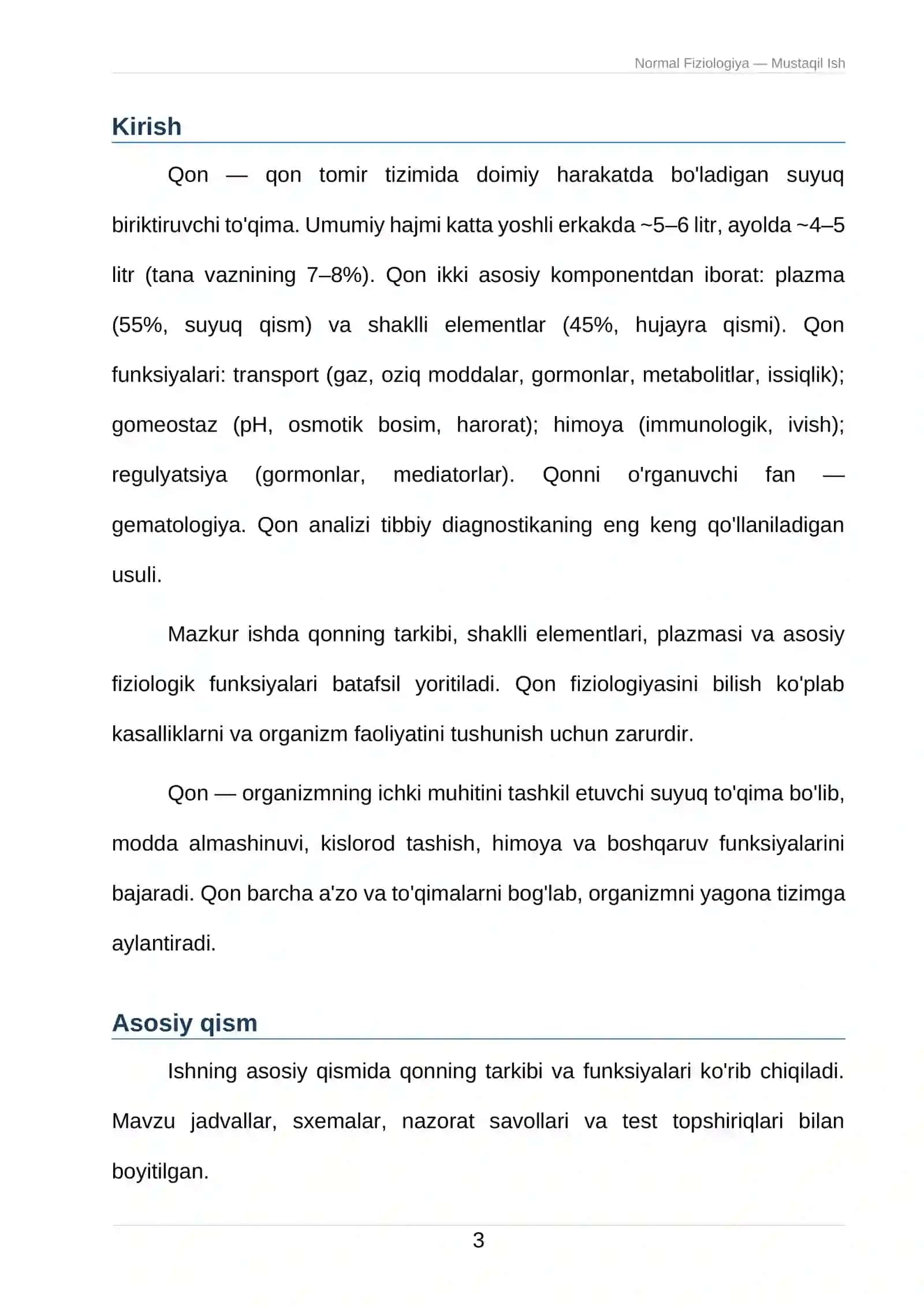 Normal Fiziologiya - Mustaqil Ish 3