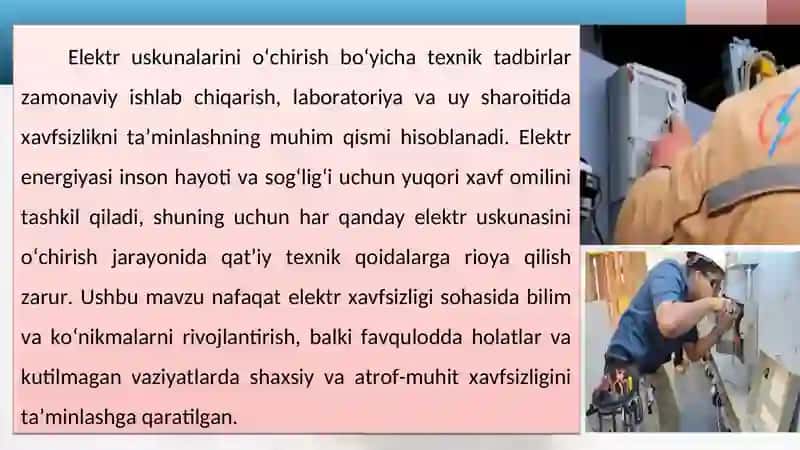 Elektr uskunalarini o'chirish bo'yicha texnik tadbirlar 3