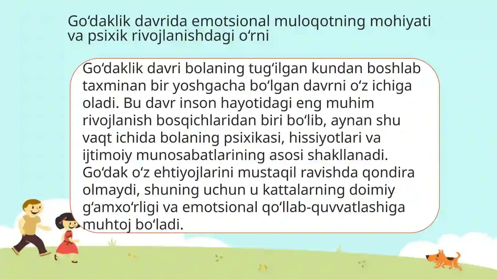 Go‘daklik davrida psixik rivojlanishda kattalar bilan emotsional muloqotning ahamiyati (emotsional deprivatsiyaning salbiy oqibatlari) 3