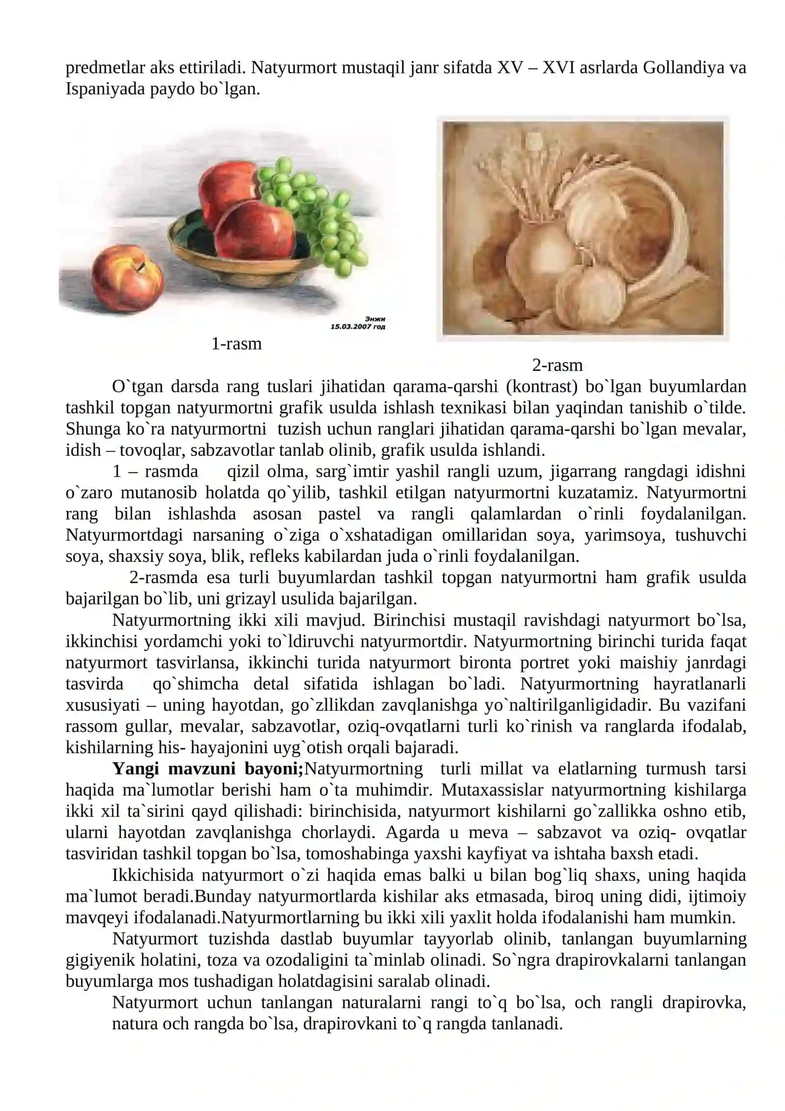 4-sinf Tasviriy san'at Tabiat manzarasi fonida natyurmort ishlash dars ishlanma 3