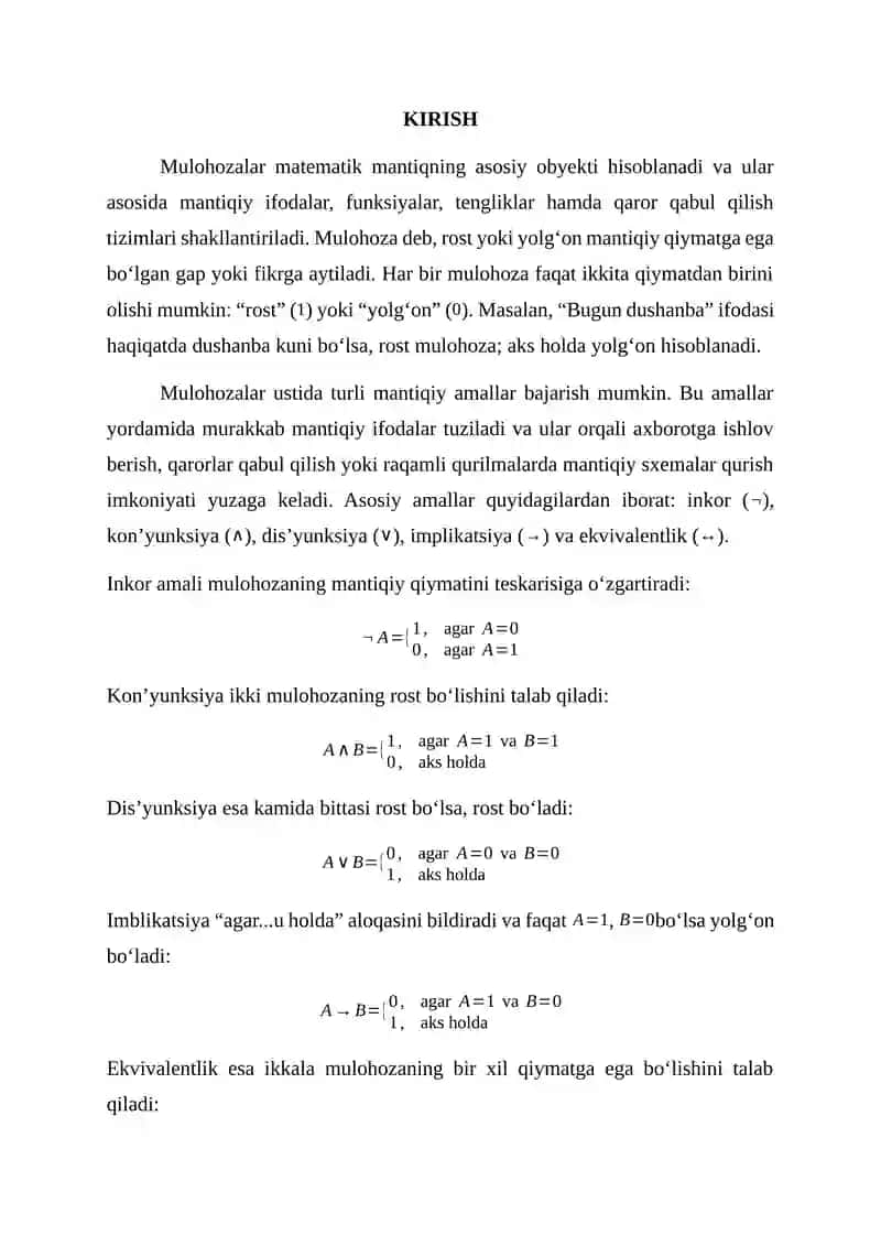 Mulohazalar va ular ustida amallar 3