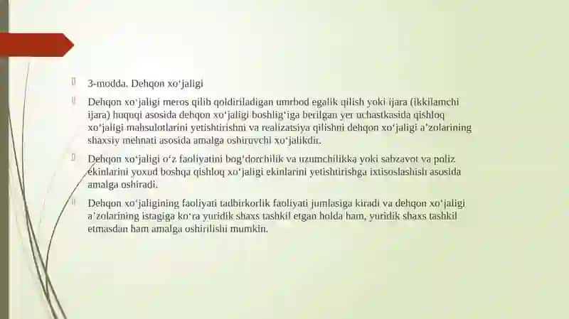Dehqonxo’jaligini yuritish uchun berilgan yer uchastkalaridan foydalanish 3