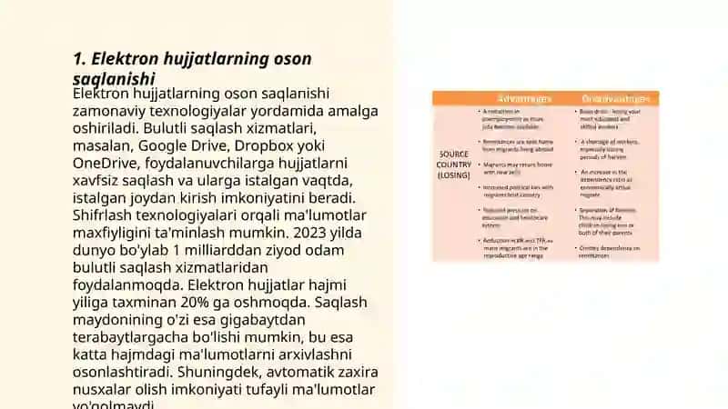 Elektron va qogozli hujjatlarning afzallik va kamchilik jihatlari haqida qiyosiy taqdimot 3