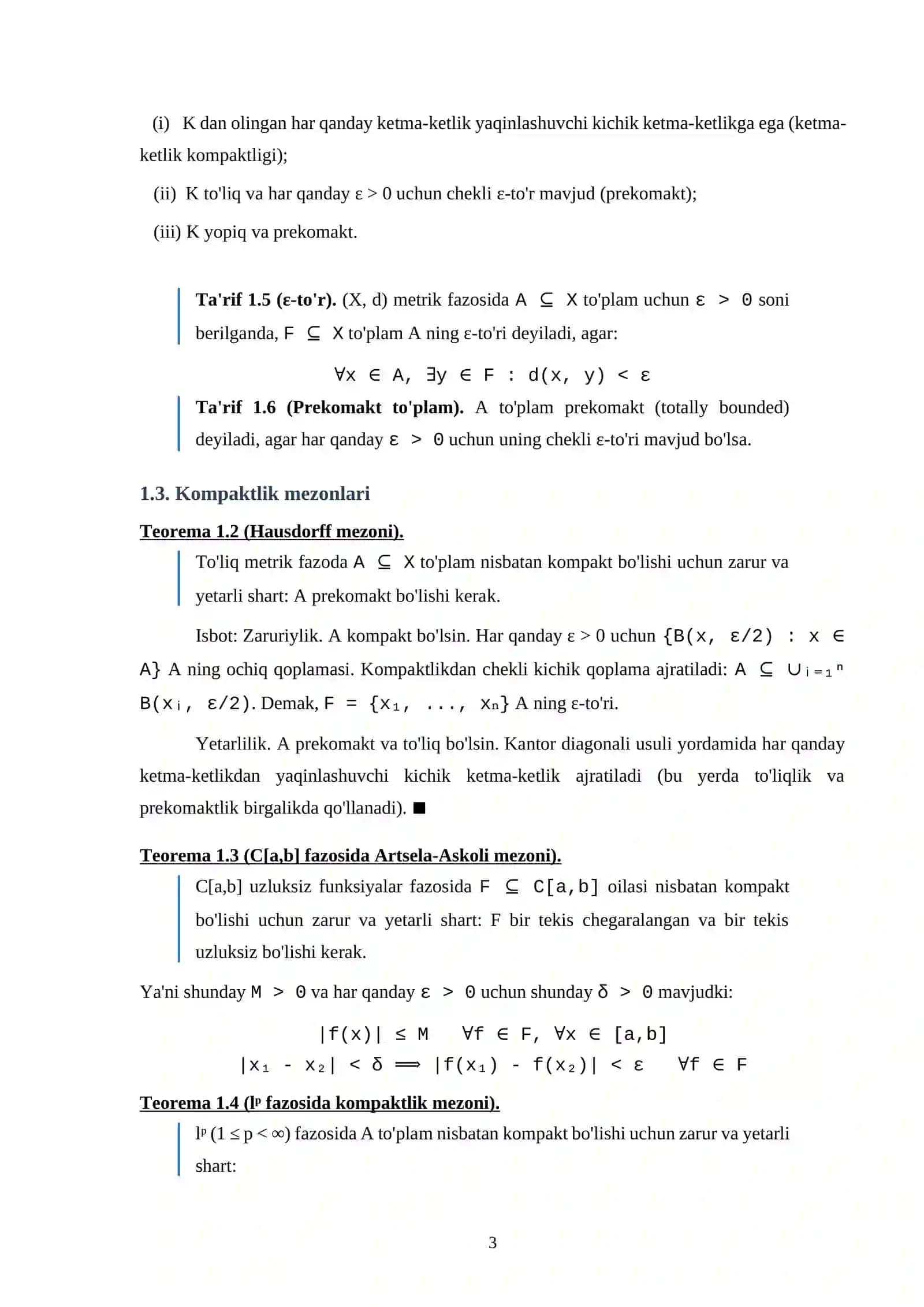 METRIK FAZOLARDA TO'PLAMLARNI KOMPAKTLIKKA TEKSHIRISH. QISQARTIRIB AKS ETTIRISH PRINSIPI 3