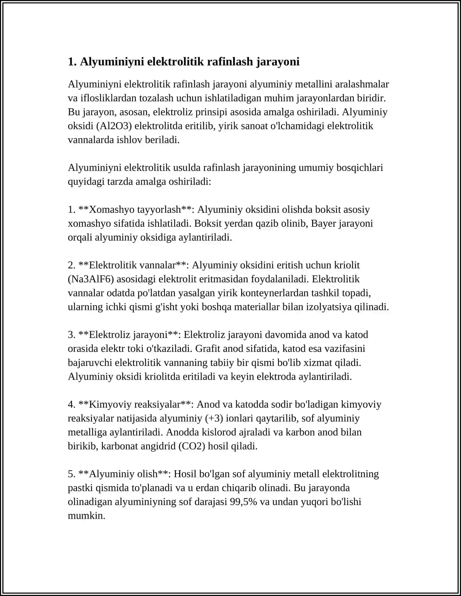 ALYUMINIYNI ELEKTROLITIK RAFINIRLASH 3