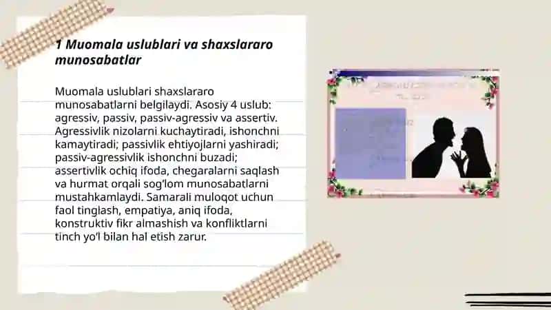 Muomala uslublari va shaxslararo munosabatlar 3