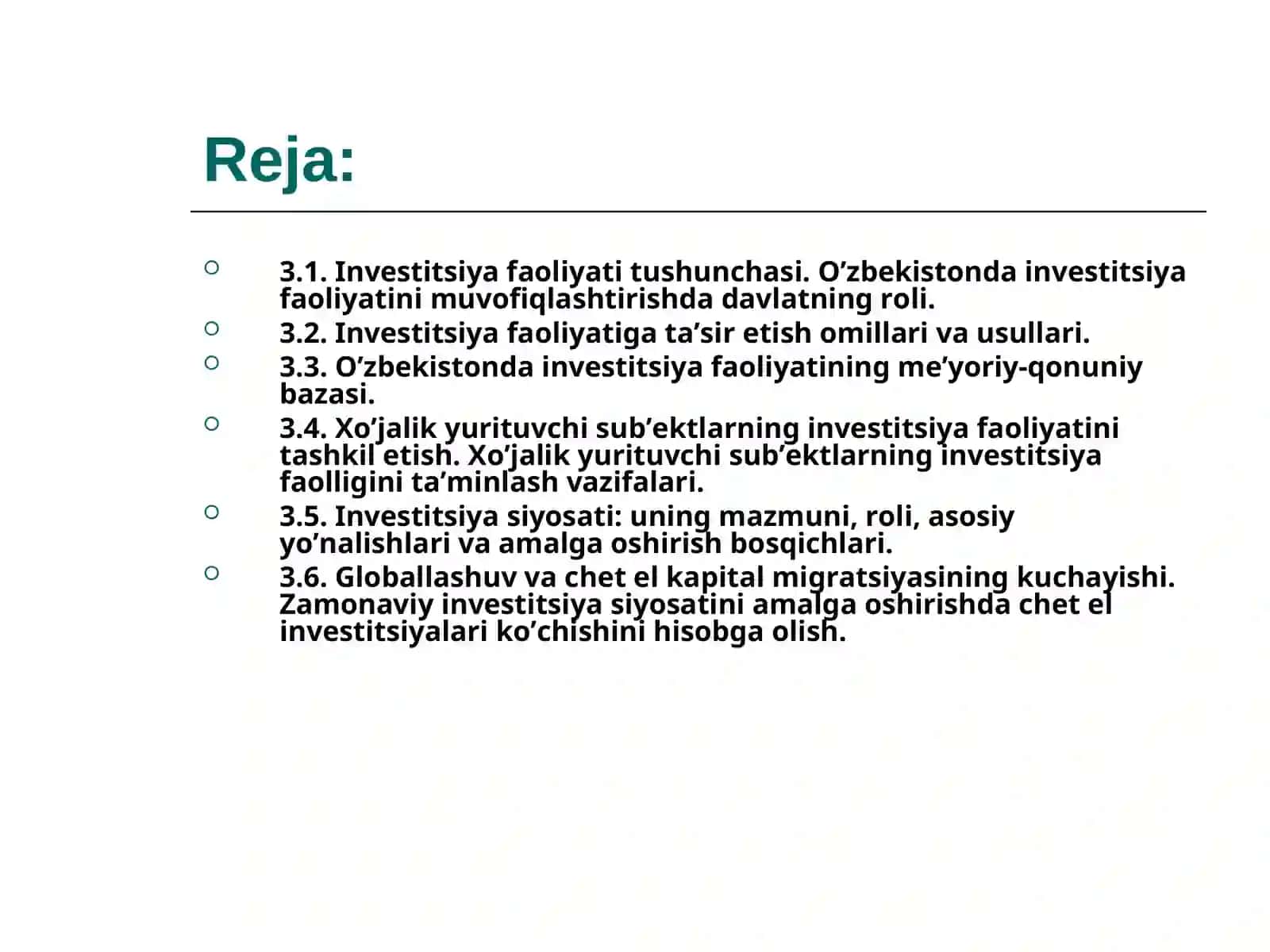 2-mavzu. Investitsiya faoliyati va investitsiya siyosati 3