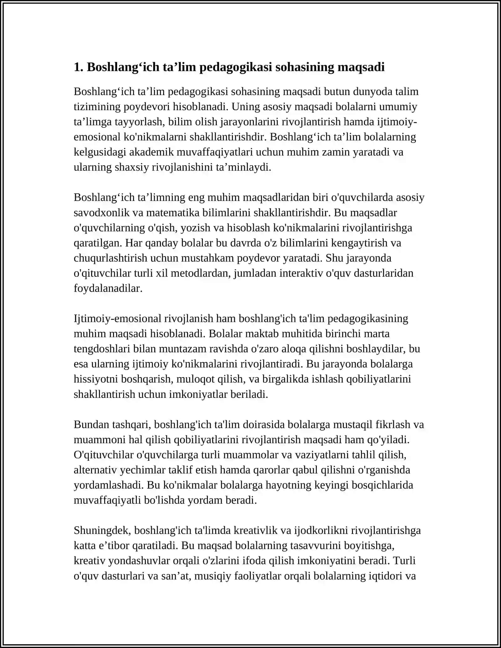 BOSHLANGʻICH TAʼLIM PEDAGOGIKASI FANINING PREDMETI MAQSADI VAZIFASI ILMIY TADQIQOT METODLARI 3