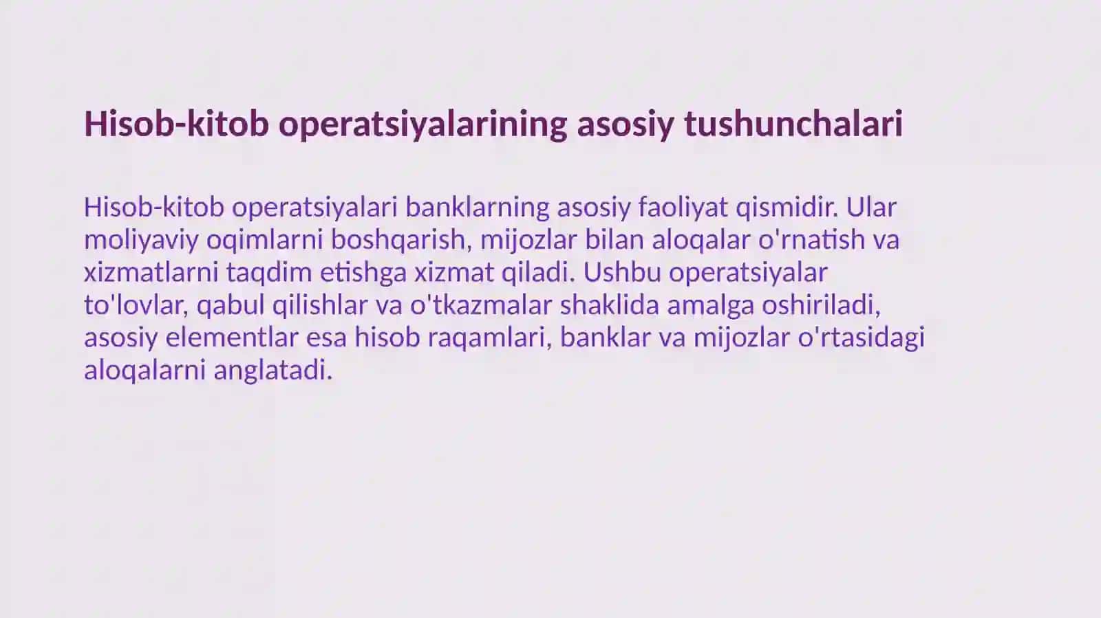 Bankdagi hisob kitob operatsiyalari hisobi 3