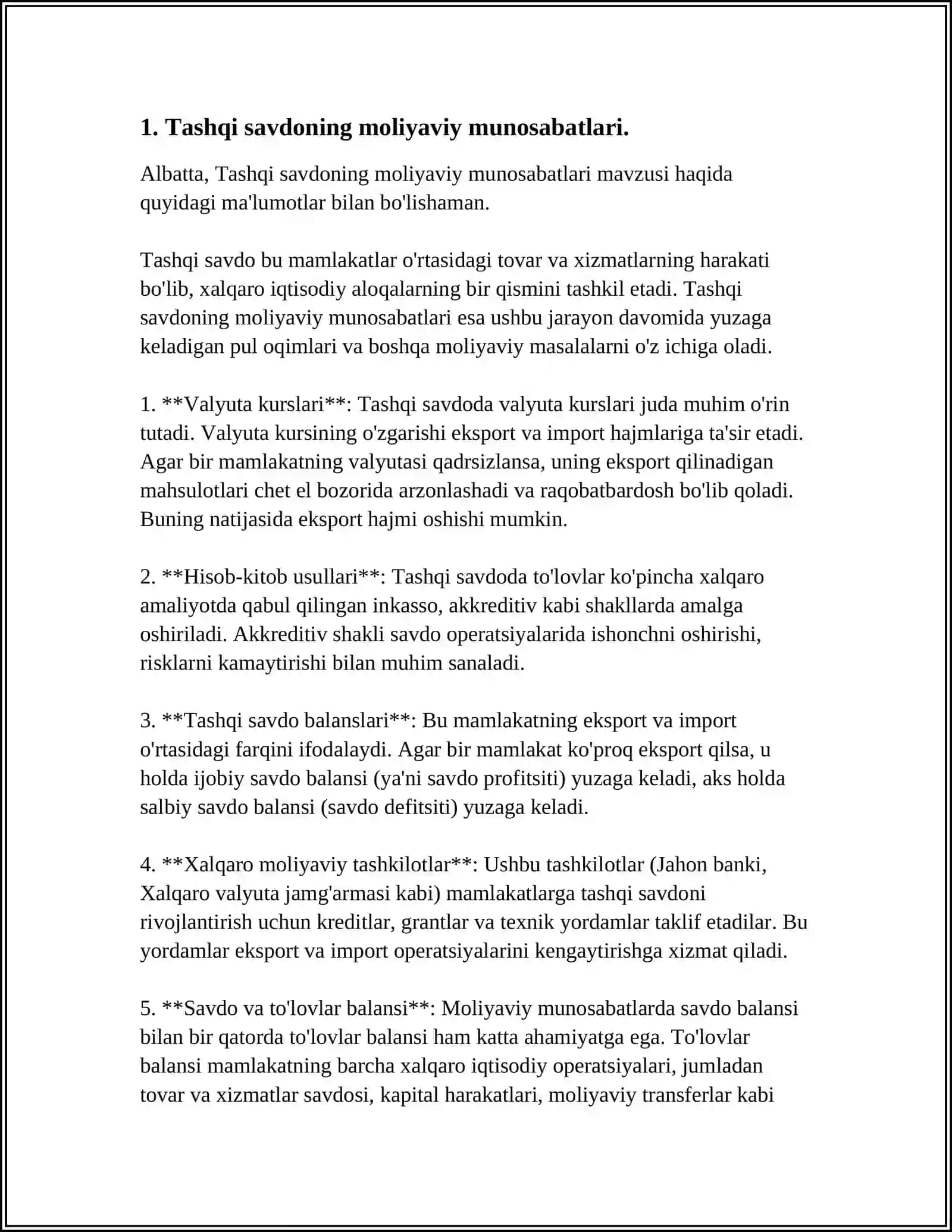 TASHQI SAVDO OPERTSIYALARIDA MOLIYAVIY MUNOSABATLARNING XUSUSIYATLARI 3