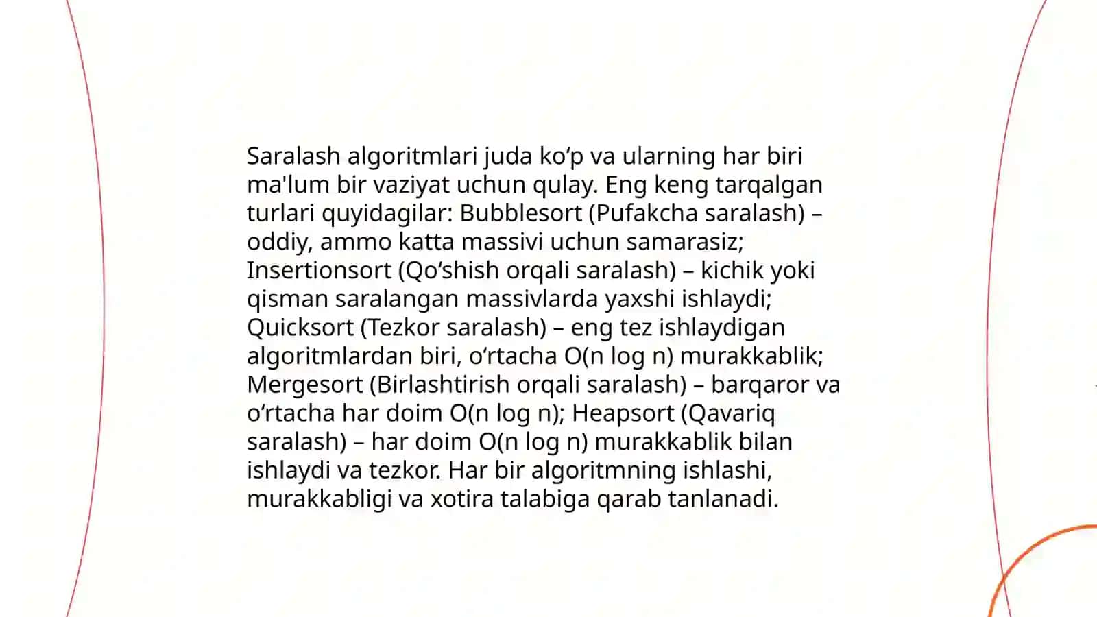 Saralashning qat'iy va yaxshilangan usullari 3