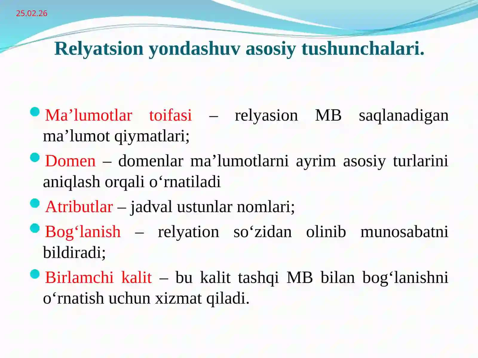 Relyatsion model tushunchalari 3