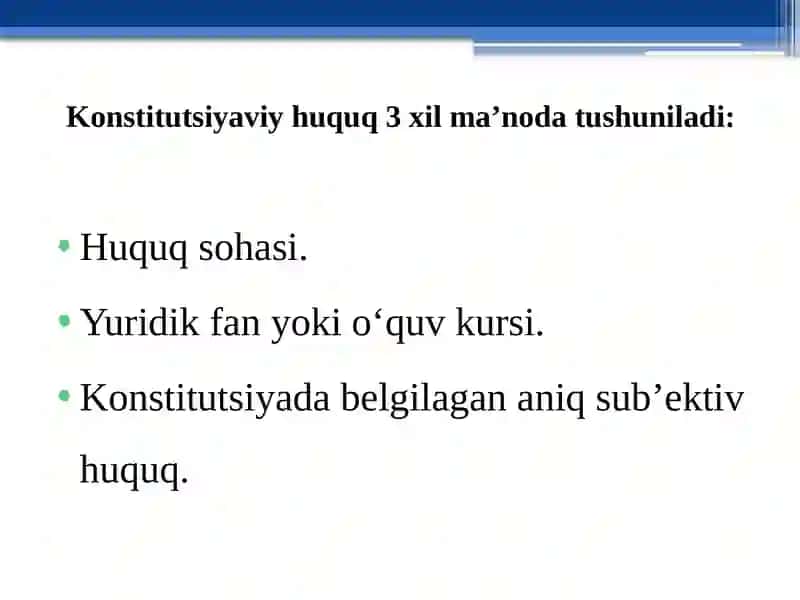 Konstitutsiyaviy huquqqa kirish. O‘zbekiston Respublikasikonstitutsiyaviytuzumi prinsiplari 3