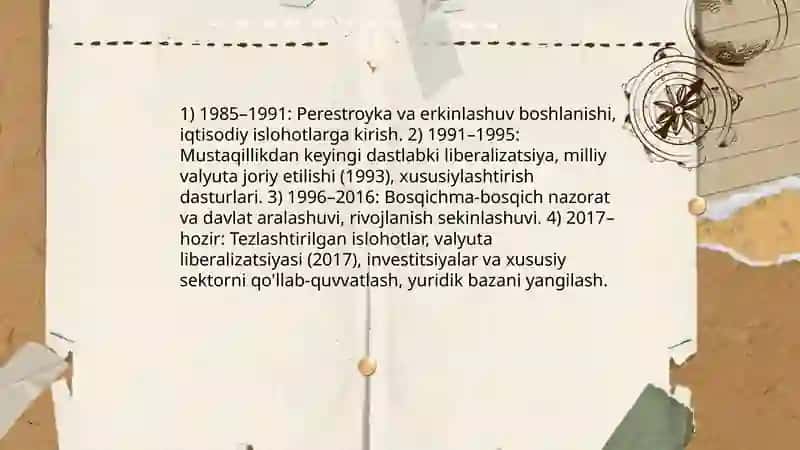 O'zbekistonda bozor munosabatlarining rivojlanishi.Iqtisodiy islohotlar mulkchilikning shakllanishi 3
