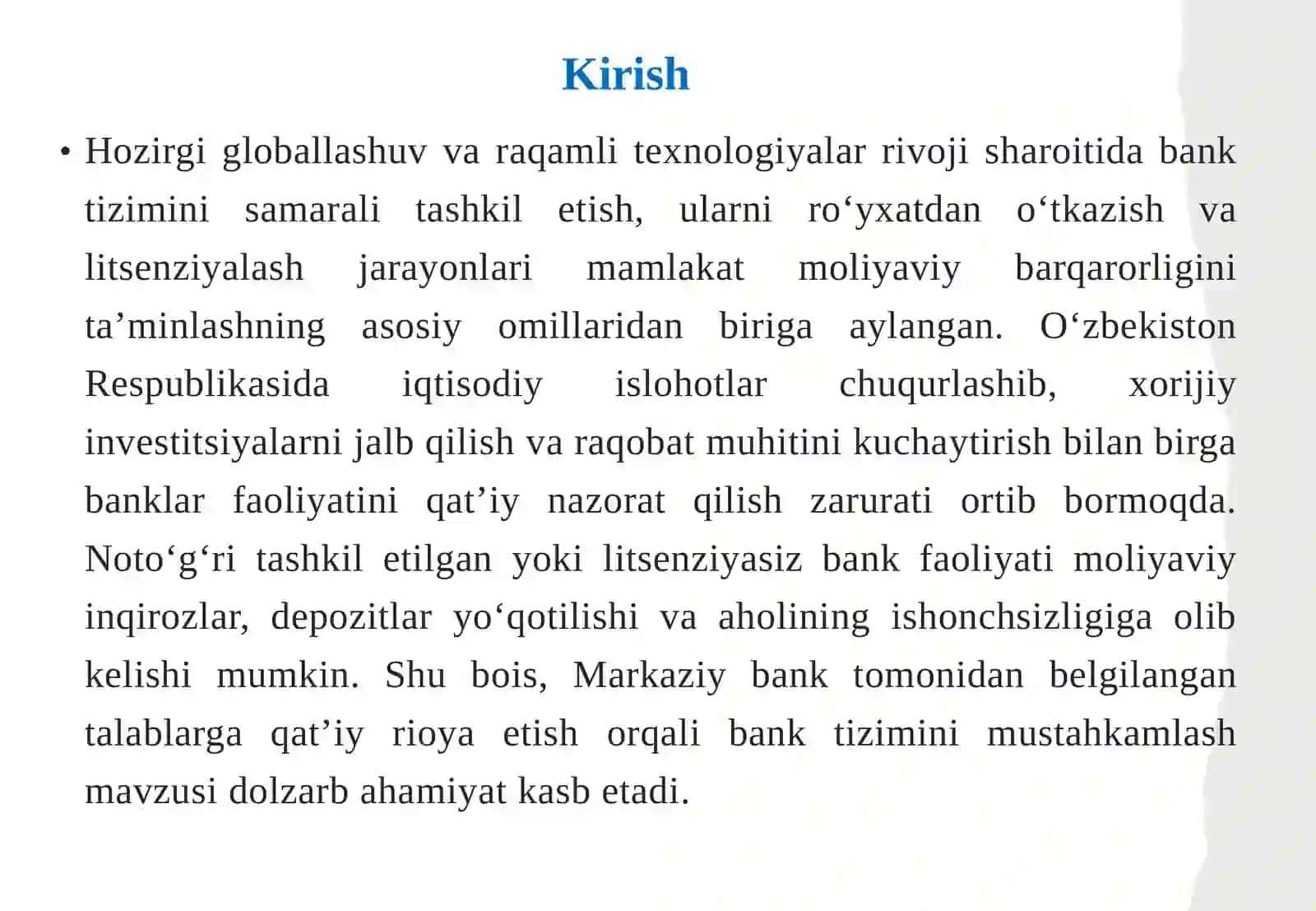 Banklar faoliyatini tashkil etish, ularni ro‘yxatdan o‘tkazish, litsenziyalash 3