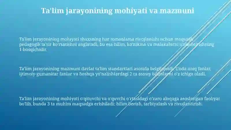 Ta'lim jarayonining mohiyati, mazmuni, tarbiyat amoyillari va metodlari 3