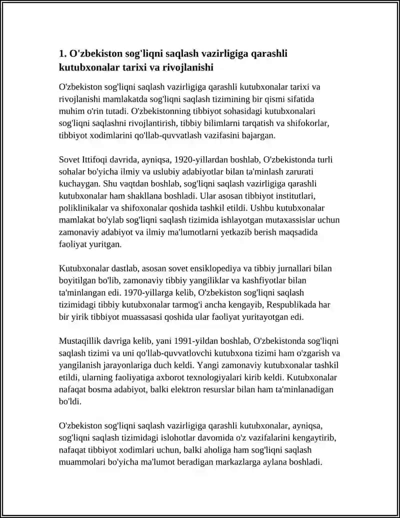 O'ZBEKISTON SOGʻLIQNI SAQLASH VAZITLIGIGA QARASHLI KUTUBXONALAR 3