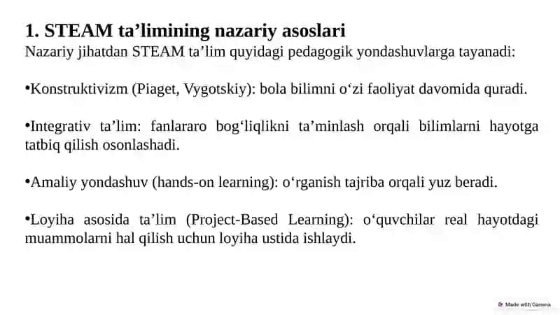 STEAM ta’lim texnologiyalari va ularni nazariy va didaktik asoslari va maktabgacha hamda maktab ta’limda tutgan o‘rni 3